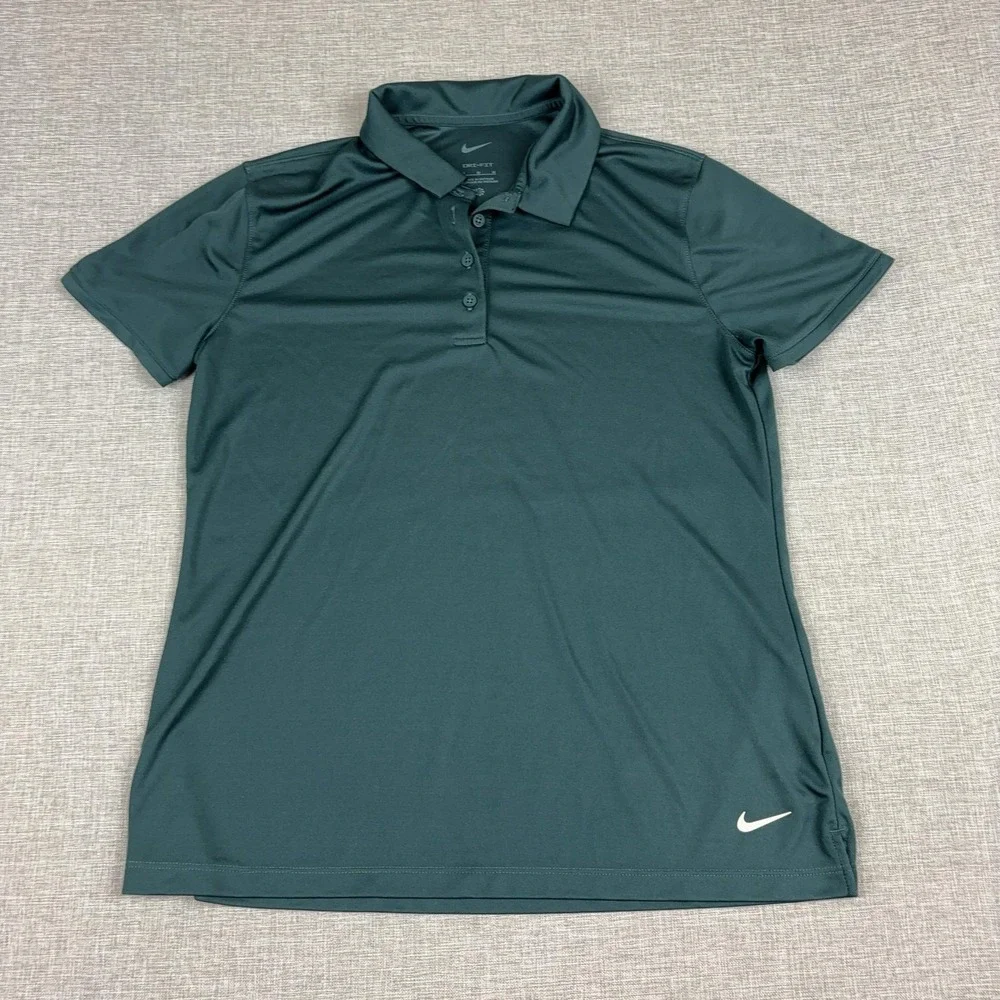 Nike Golf Polo Shirt Womens Medium Green Dri-FIT Solid Lightweight Top Athletic